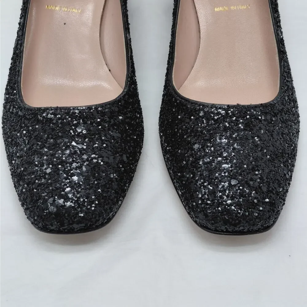 Kate Spade Womens Heels Size 9.5M Silver Glitter Block Heel Pumps Wedding Party